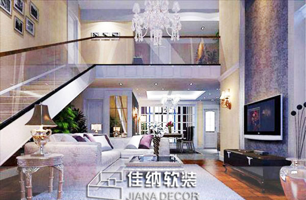 上海复式房软装修效果图通高客厅