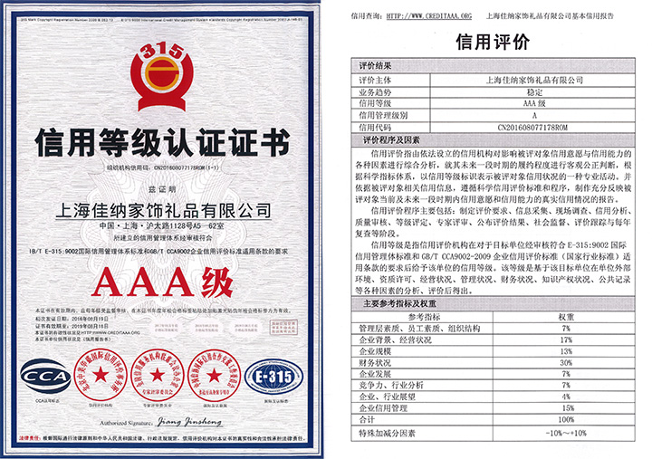 中华人民共和国企业信用等级AAA级信用企业
